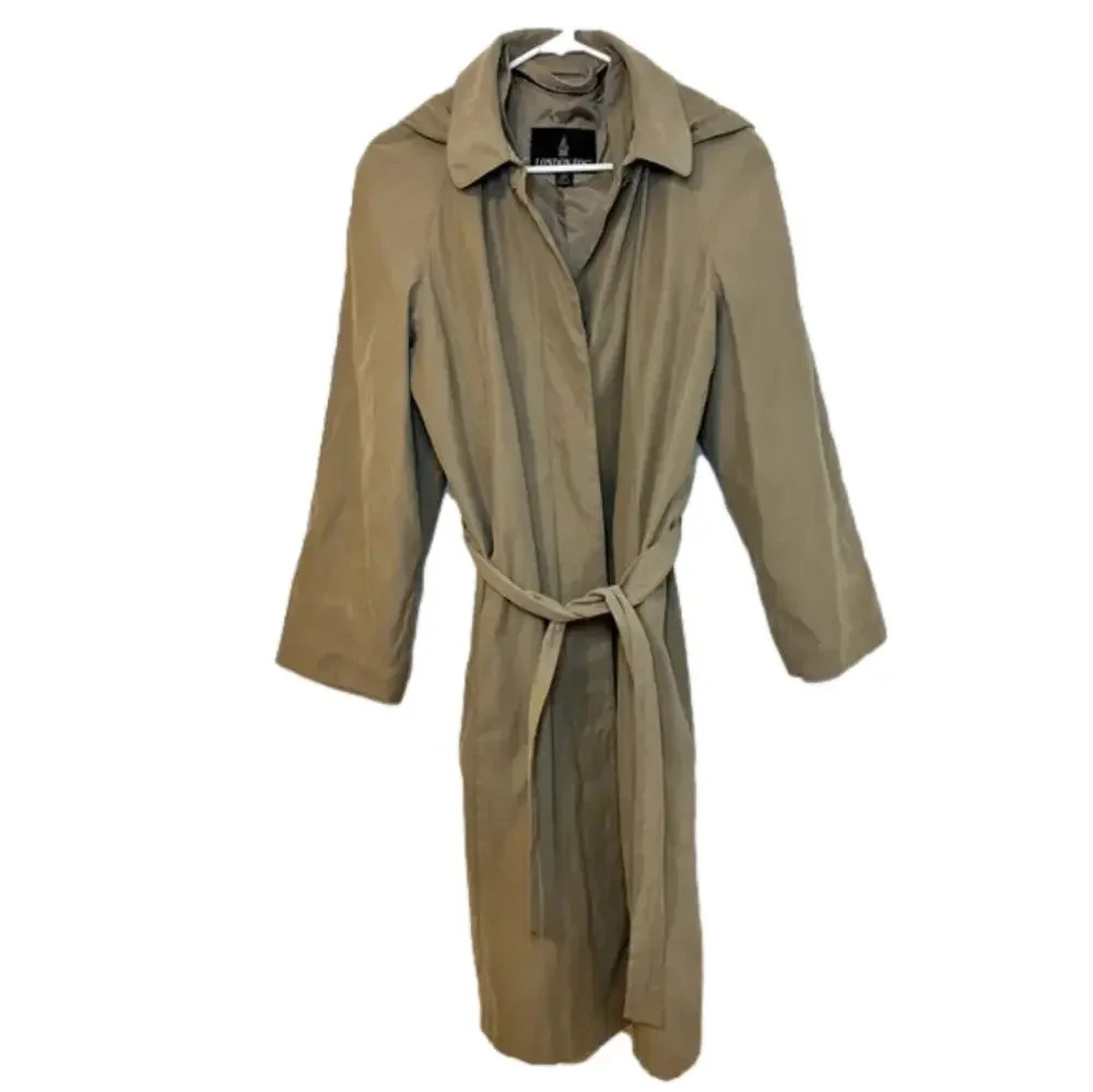 Vintage Womens London Fog Classic Belted Trench Coat Jacket Beige Size 12P